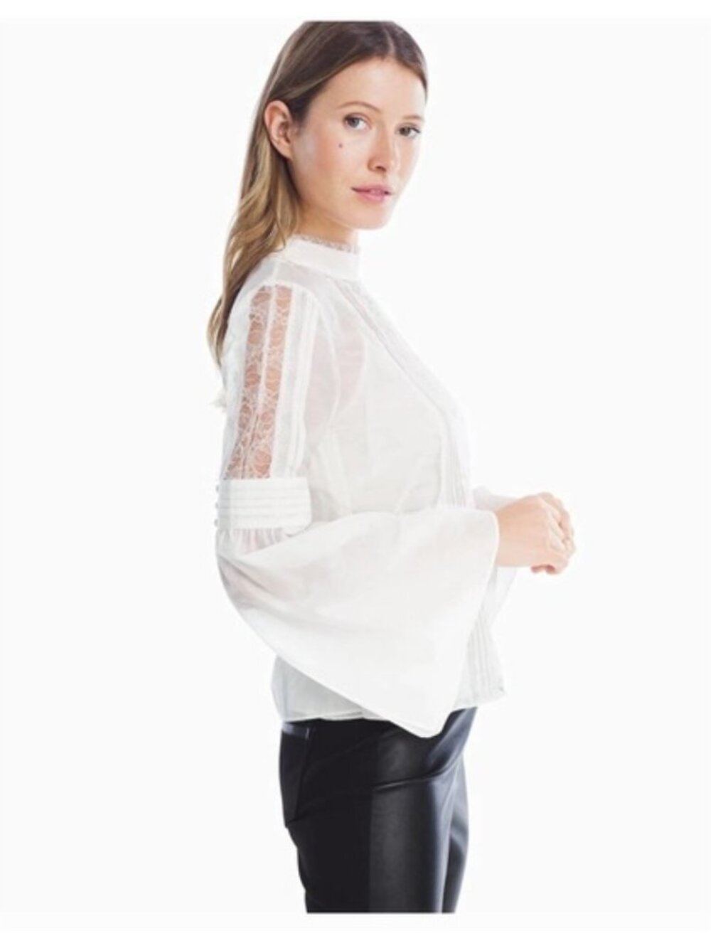 White House Black Market Long Bell Sleeve Lace Blouse sz 4 - Picture 4 of 12